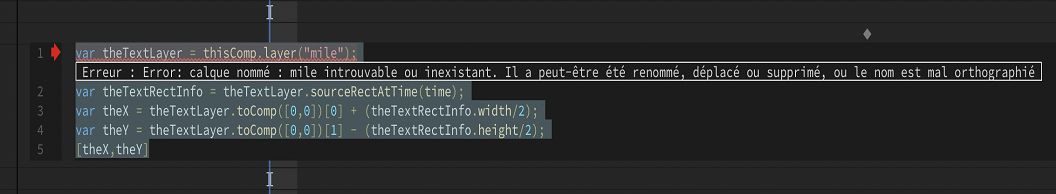 Message d’erreur affiché dans le fragment de code