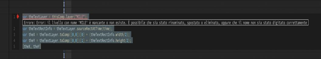 Messaggio di errore visualizzato nello snippet di codice