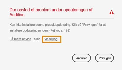 Opdateringen kan ikke installeres