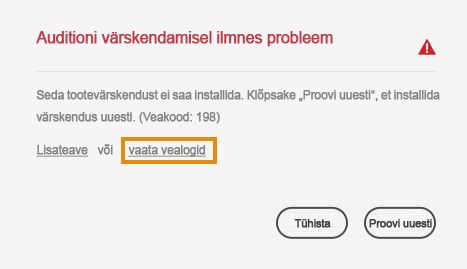 Värskenduse installimine ebaõnnestus