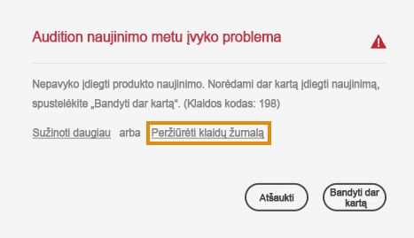 Nepavyko įdiegti naujinio