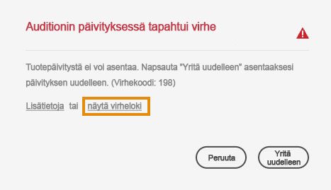 Päivityksen asennus ei onnistu