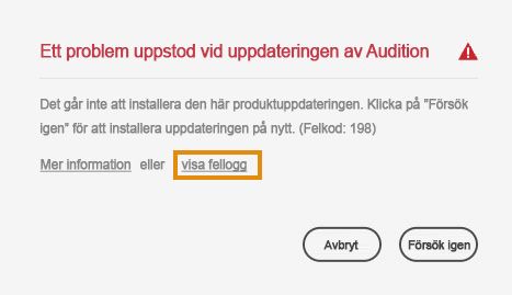 Det går inte att installera uppdatering