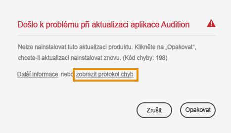 Nepodařilo se nainstalovat aktualizaci
