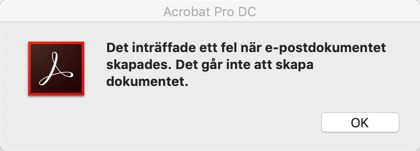Ett fel uppstod när du skapade ett mejldokument