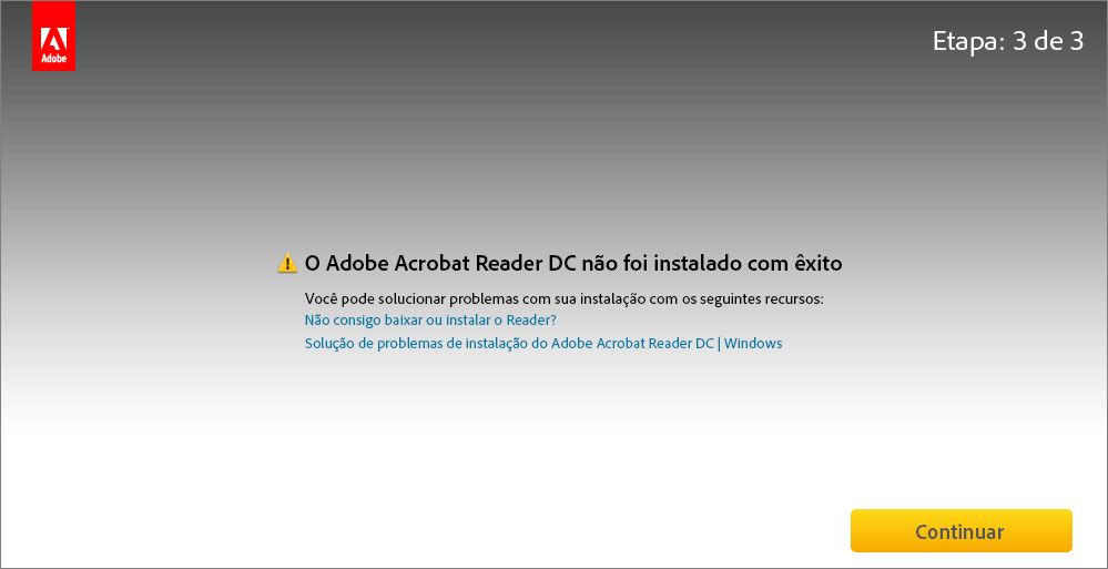 Erro ao instalar a partir do Centro de Download do Acrobat Reader