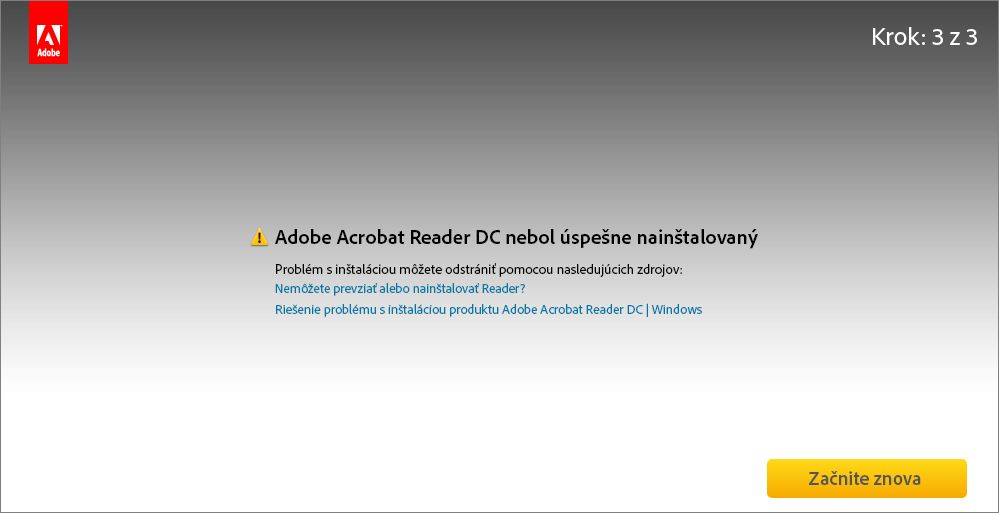 Chyba pri preberaní z centra preberania produktov Acrobat Reader
