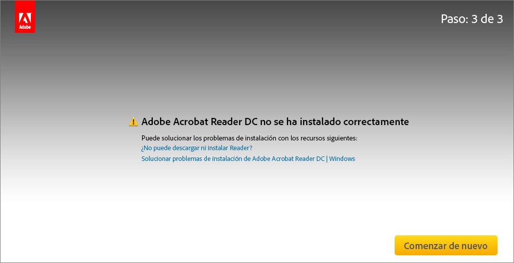 Error durante la instalación desde el Centro de descarga de Acrobat Reader