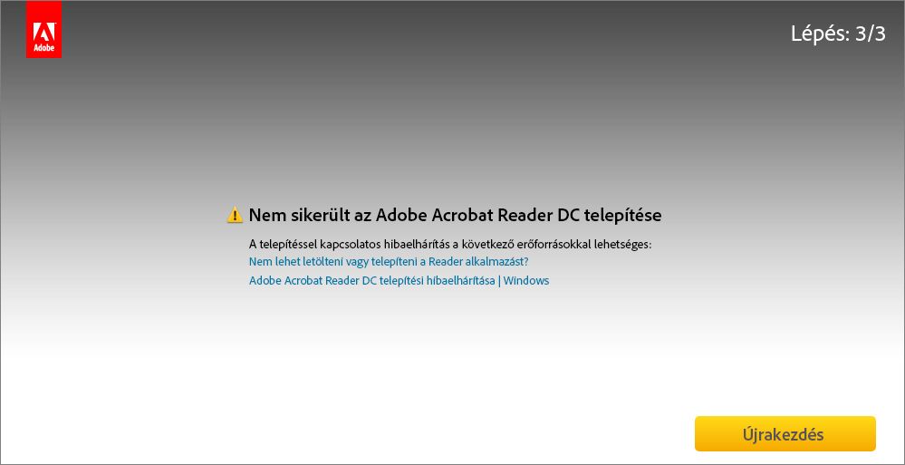 Hiba történt az Acrobat Reader letöltőközpontból történő telepítéskor
