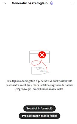 Hibaüzenet jelenik meg, amikor az MI asszisztens nem tud feldolgozni egy PDF-et