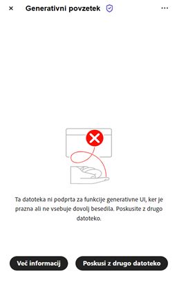 Prikazano sporočilo o napaki, ko Pomočnik UI ne more obdelati PDF-ja