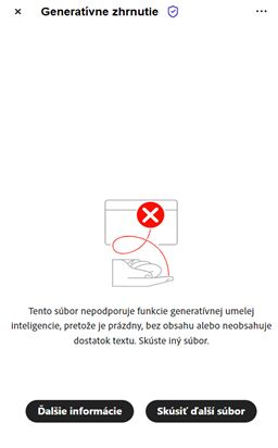 Zobrazenie chybovej správy, keď funkcia AI Assistant nemôže spracovať PDF