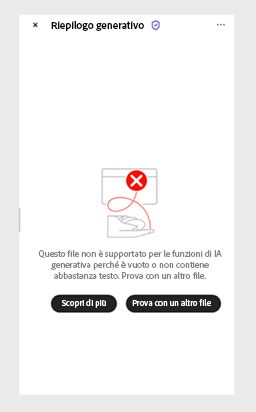 Messaggio di errore visualizzato quando l’Assistente IA non può elaborare un PDF