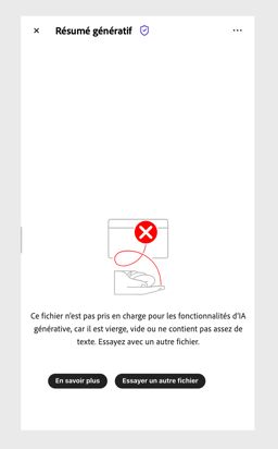 Message d’erreur affiché lorsque l’Assistant IA ne peut pas traiter un PDF