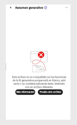 Mensaje de error que aparece cuando el Asistente de IA no puede procesar un PDF