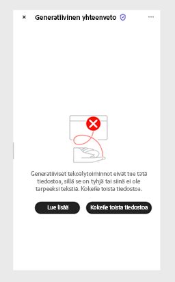 Näkyy virheilmoitus, kun Tekoälyavustaja ei pysty käsittelemään PDF-tiedostoa