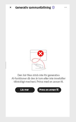 Felmeddelande visas när AI-assistenten inte kan bearbeta en PDF-fil