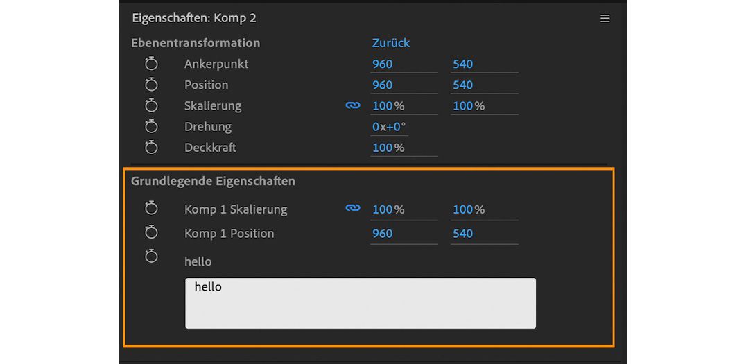 Grundlegende Eigenschaften im Bedienfeld „Eigenschaften“