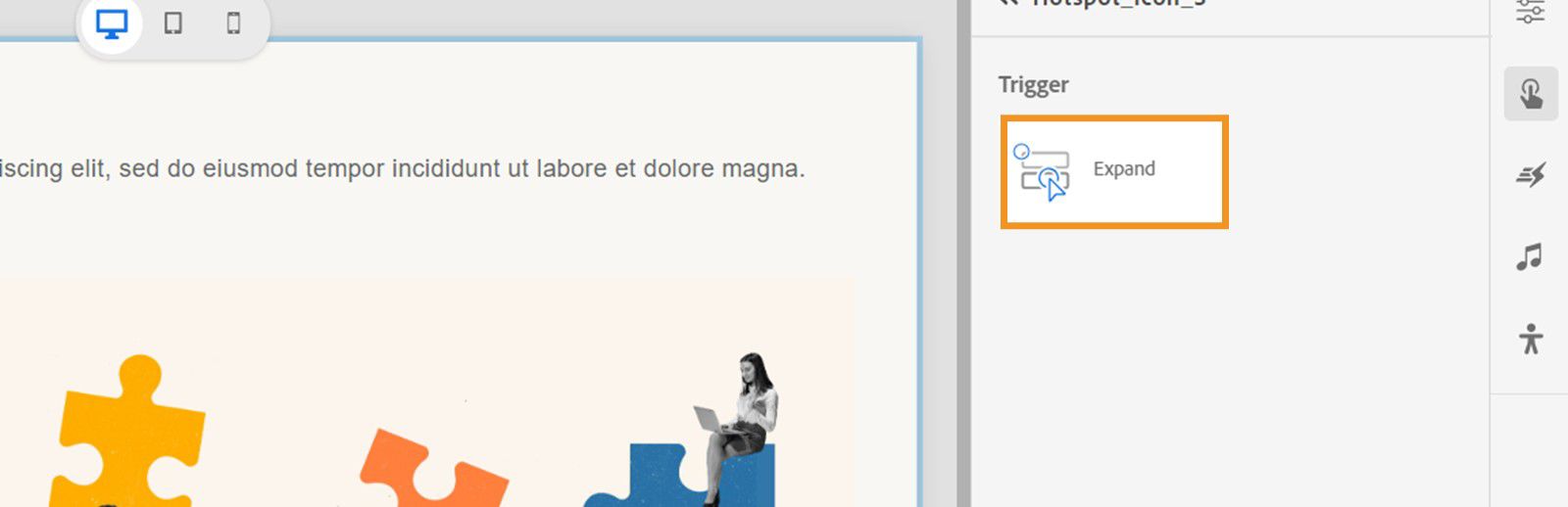 Select Expand as the trigger to add audio trigger