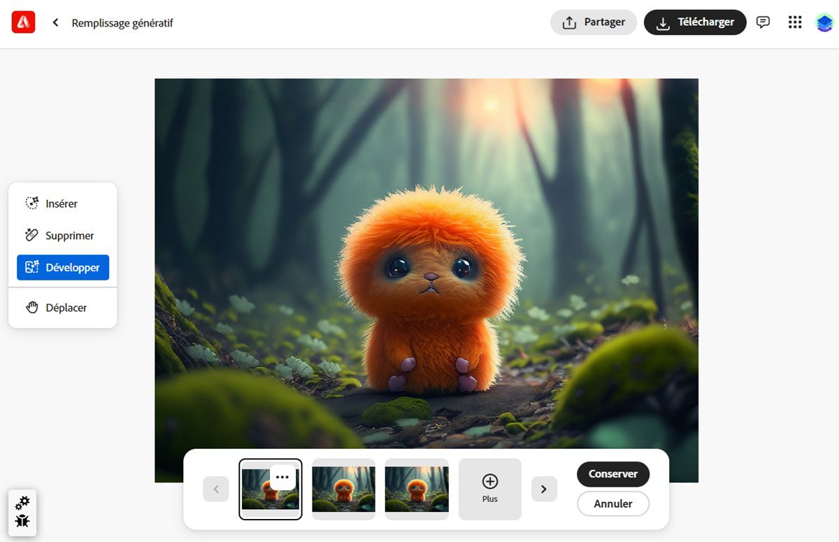 L’image a été développée et vous pouvez parcourir les options générées ou en créer d’autres.