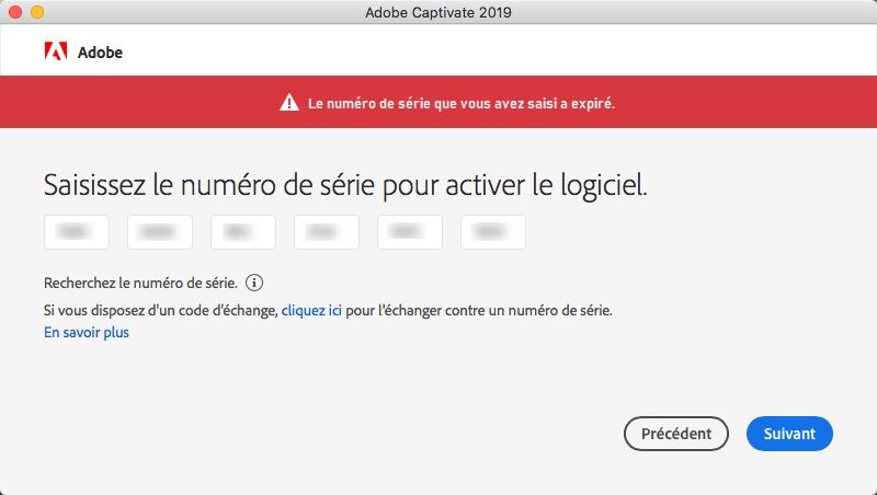 Le numéro de série a expiré