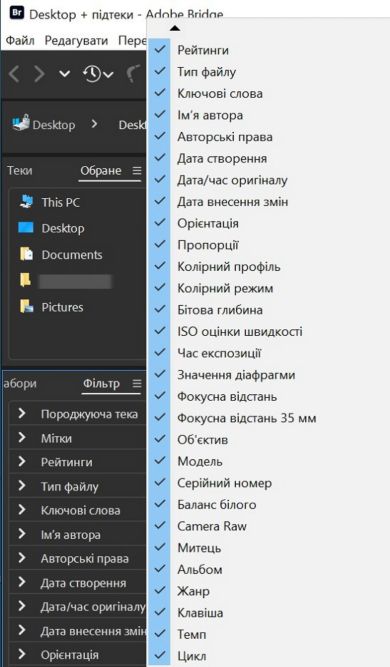 Перегляньте панель «Фільтр» в Adobe Bridge.