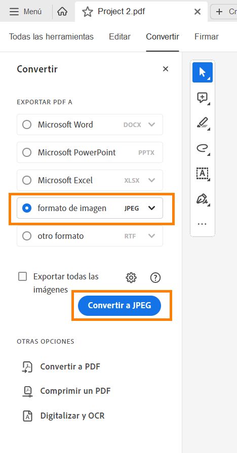 Exporte un archivo PDF como formato de archivo JPG o JPEG.