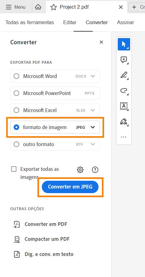 Exportar um arquivo PDF no formato de arquivo JPG ou JPEG.