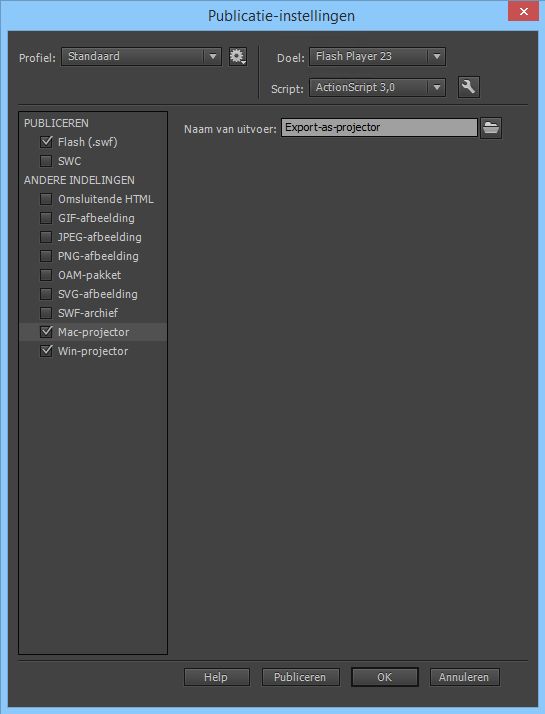 Dialoogvenster Publicatie-instellingen
