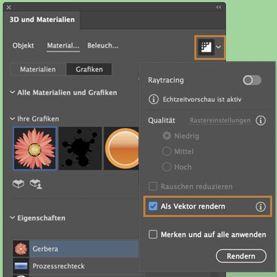 Rendern von zugeordneten Bildmaterialien als Vektor