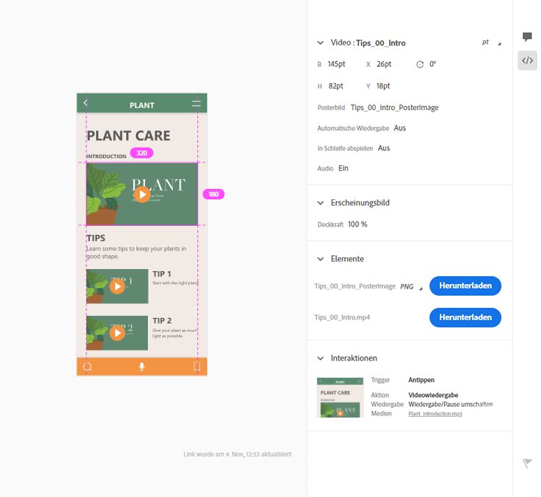 Detailansicht für Ebenen