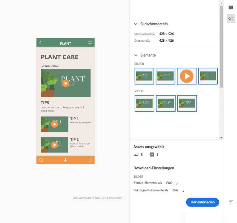 Ansicht „Bildschirmdetails“