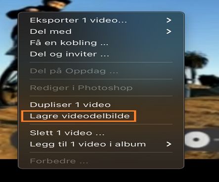 Eksporter et delbilde fra videoen i Lightroom.