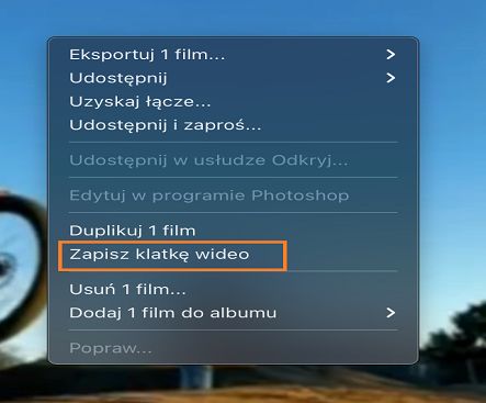 Wyeksportuj klatkę z materiału wideo w programie Lightroom.