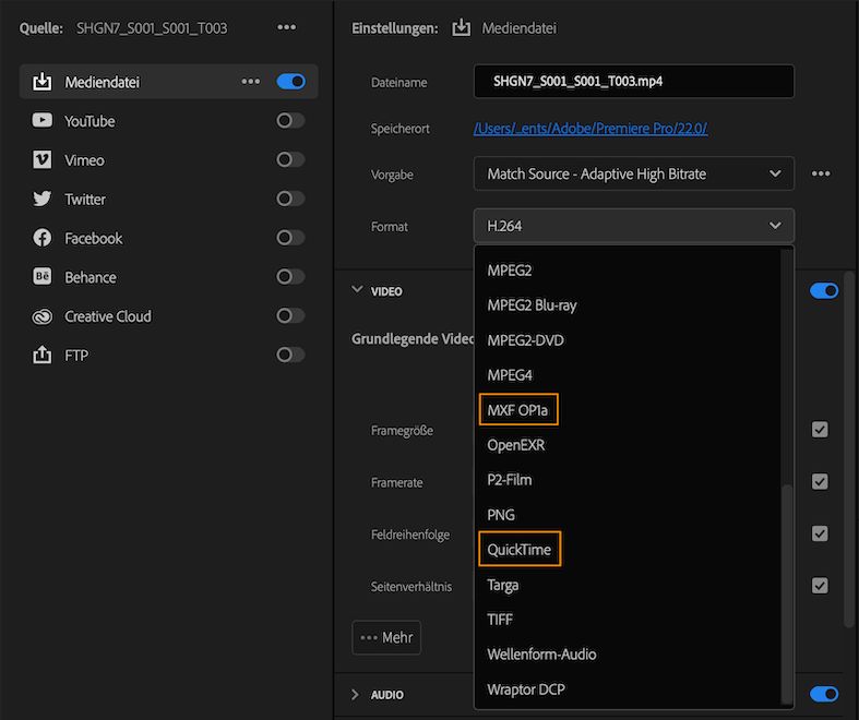 Auswählen des Formats