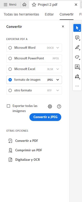 Seleccione el formato de imagen que desee exportar como imágenes.
