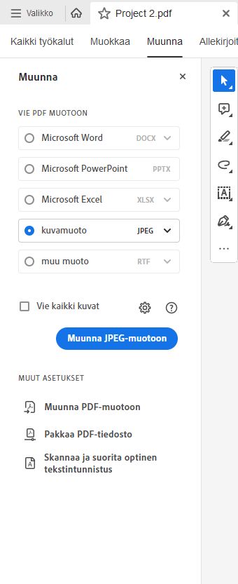 Valitse kuvina vietävän kuvan muoto.