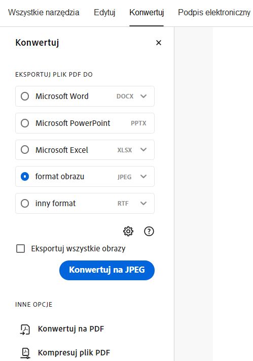 Wybierz format obrazu, który ma być eksportowany jako obrazy.
