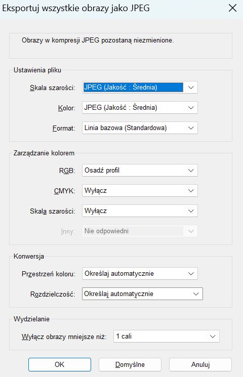 Ustawienia eksportu obrazów