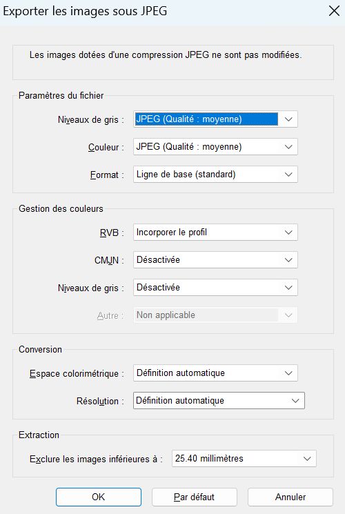 exporter les paramètres d’image