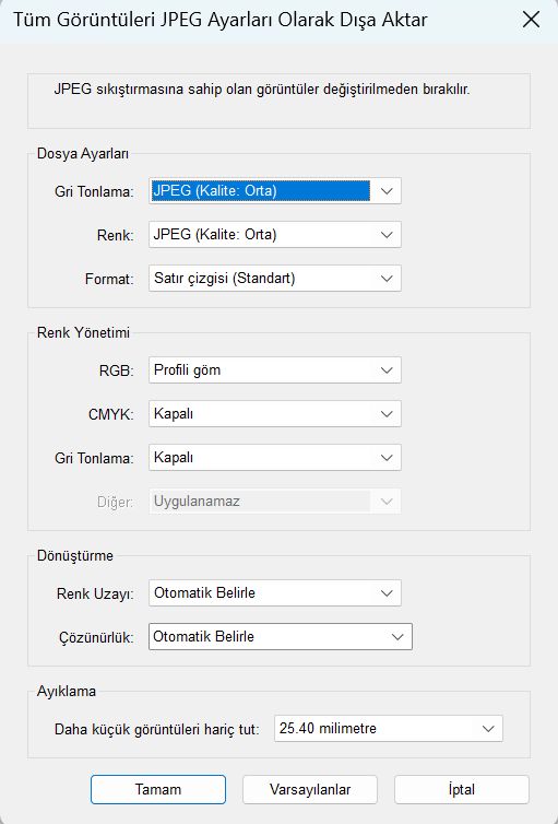 görüntü dışa aktarma ayarları