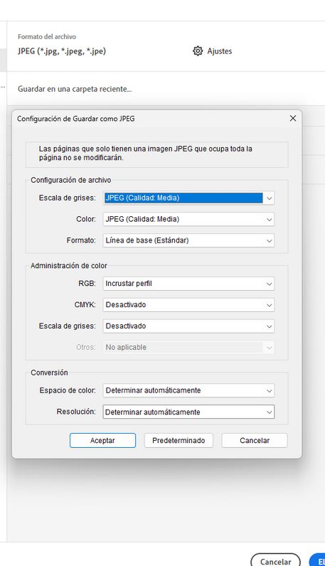 exportar configuración de imagen