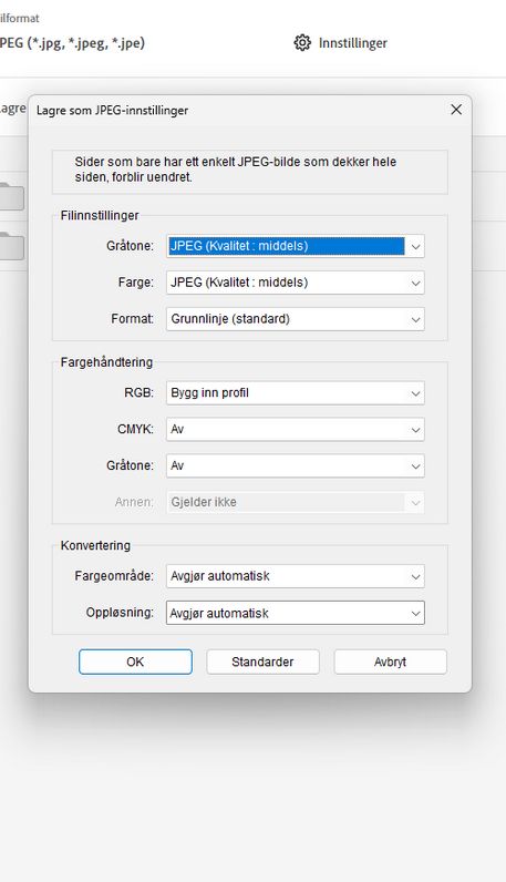 eksportere bildeinnstillinger