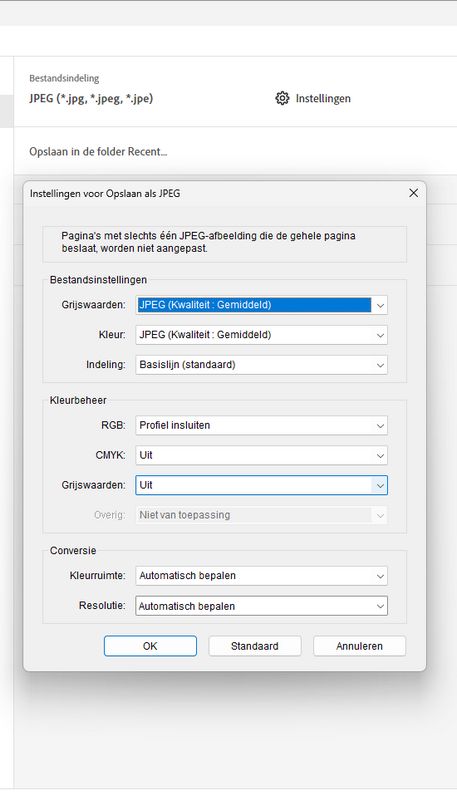 instellingen voor afbeeldingen exporteren