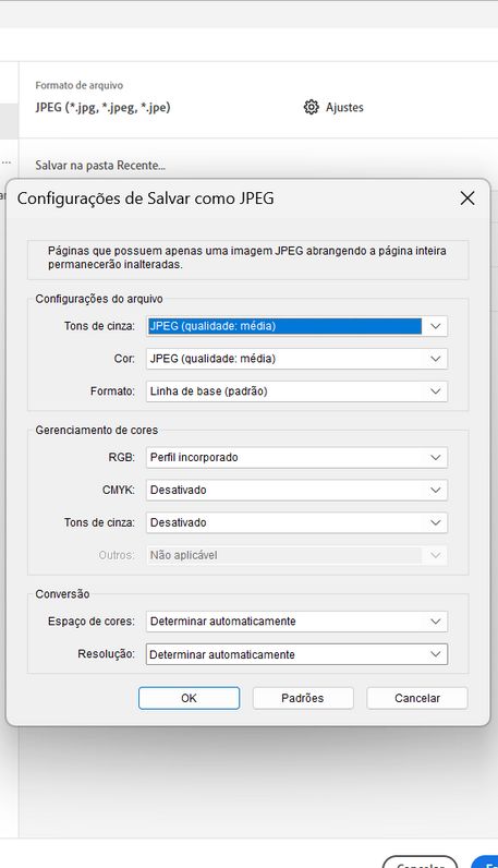 Exportar configurações de imagem