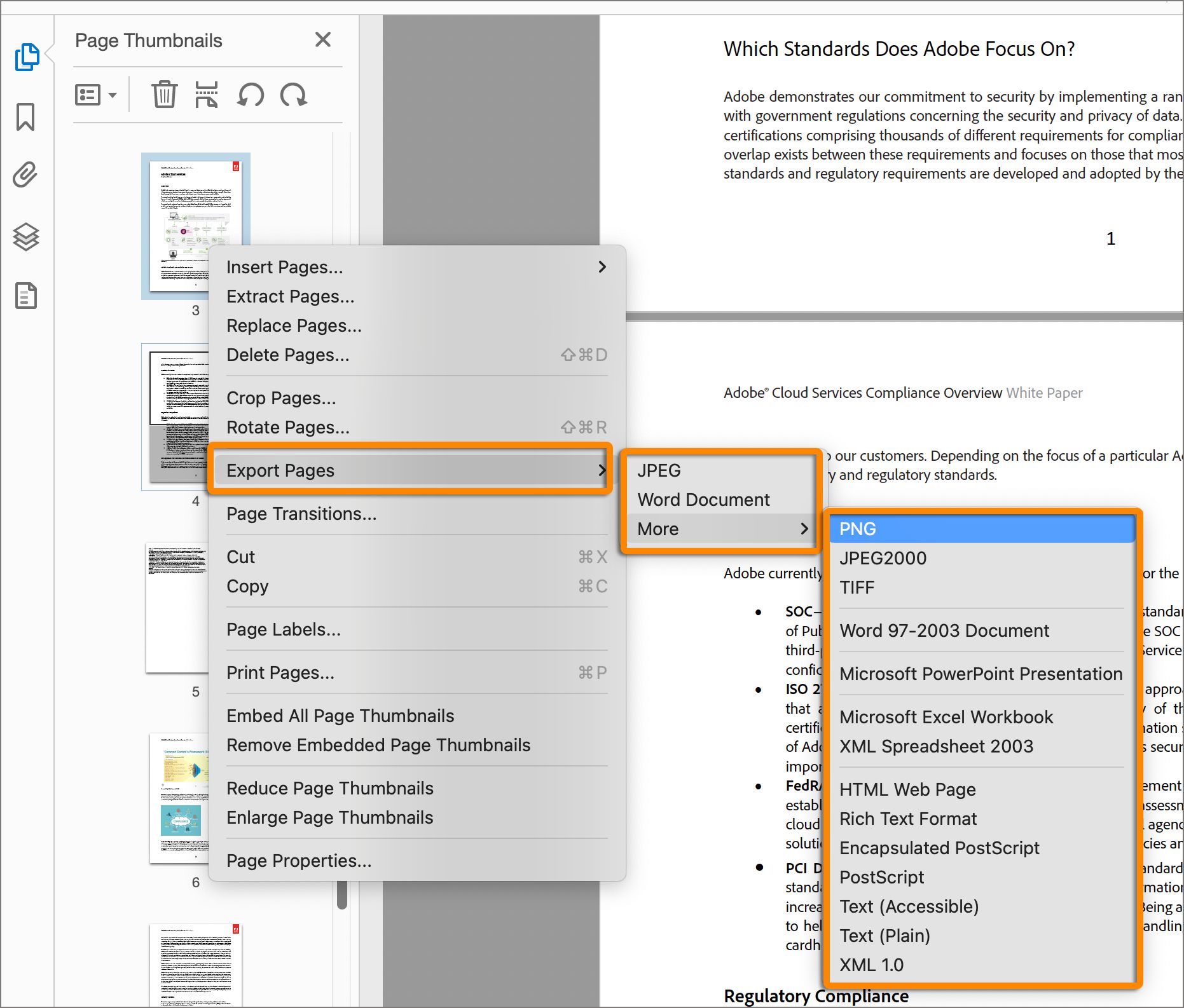 Nouvelle option d’exportation dans le menu contextuel Vignettes de page