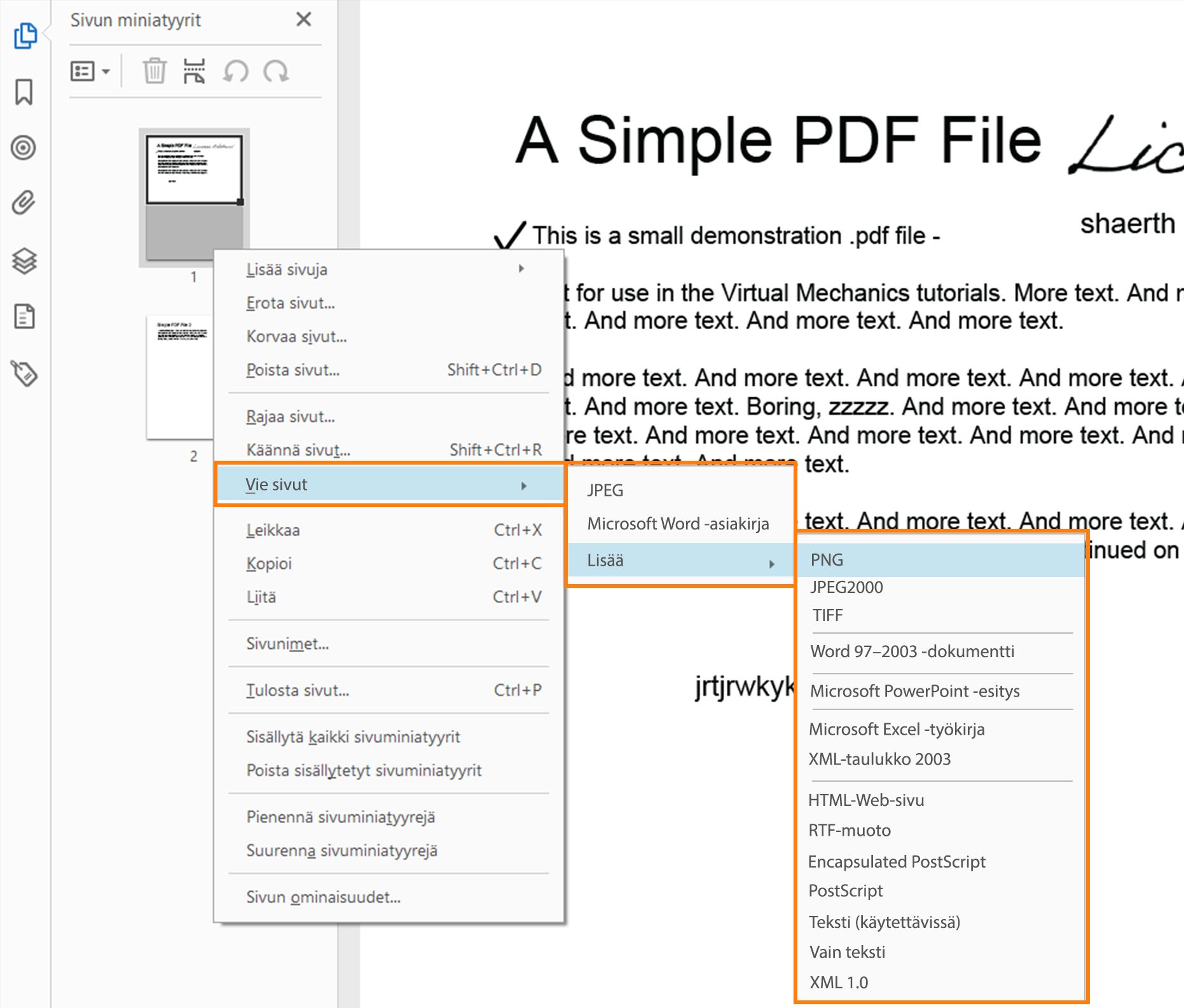 Sivun miniatyyrit -pikavalikon uusi vientiasetus