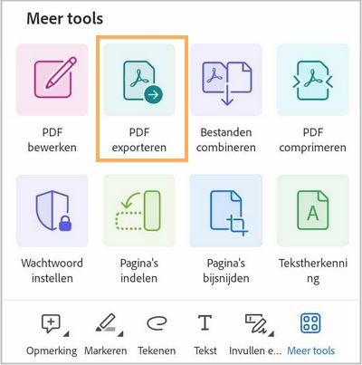Exporteer PDF met behulp van Acrobat Reader voor Android.