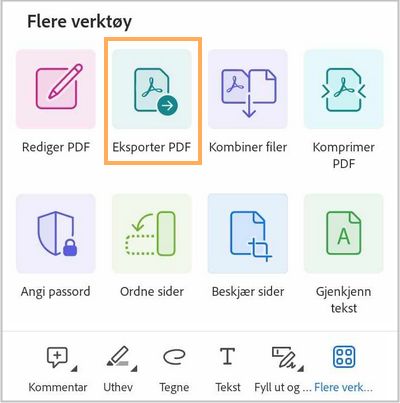 Eksporter PDF med Acrobat Reader for Android-appen.