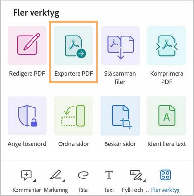 Exportera PDF med appen Acrobat Reader för Android.